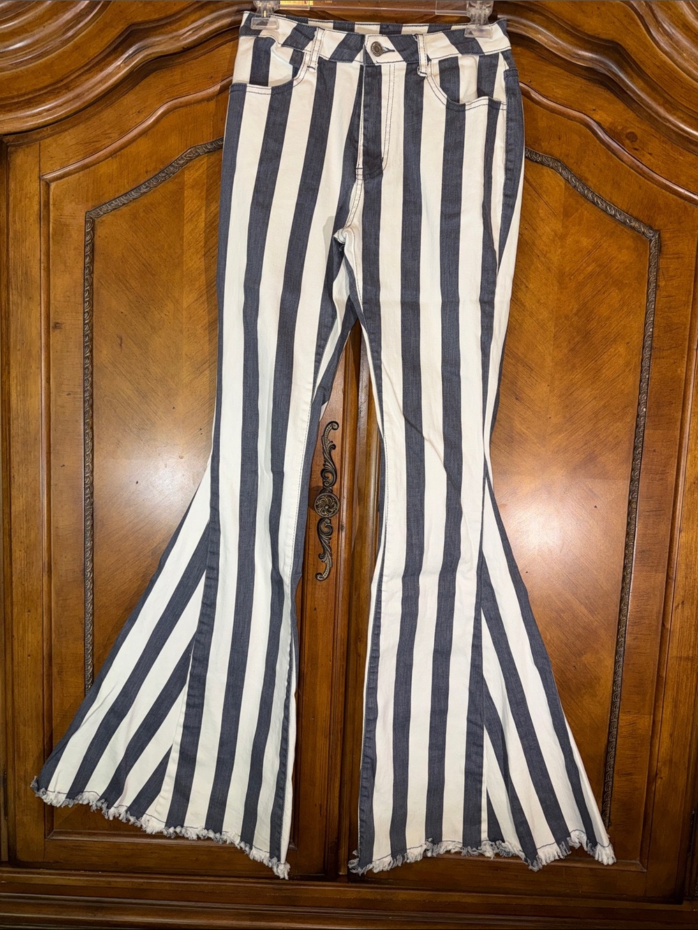 Striped Black & White Flare Jeans - Women